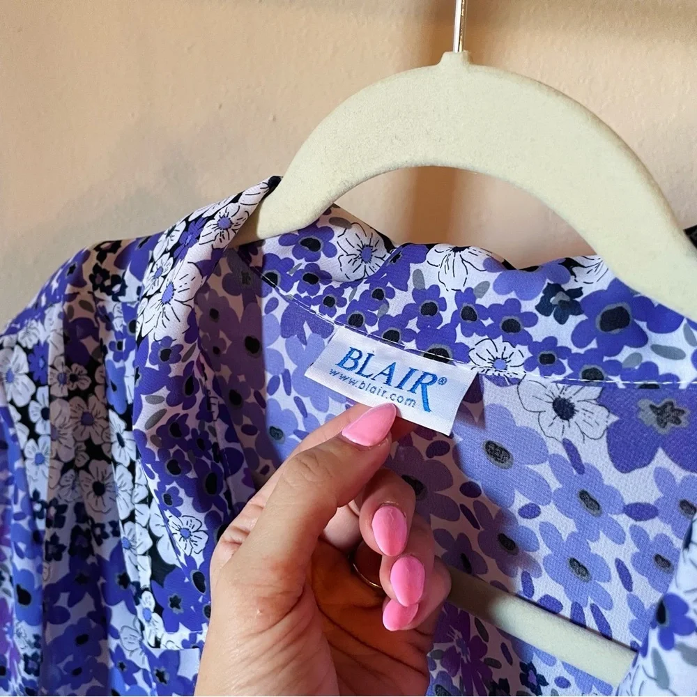 Vintage Purple Floral Long Sleeve Blouse